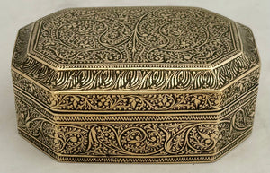 Anglo Indian Canted & Engraved Brass Table Snuff Box.