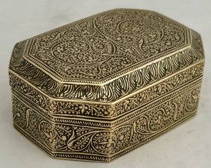 Anglo Indian Canted & Engraved Brass Table Snuff Box.