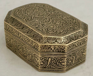 Anglo Indian Canted & Engraved Brass Table Snuff Box.