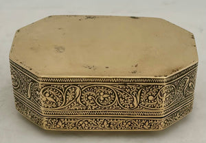 Anglo Indian Canted & Engraved Brass Table Snuff Box.