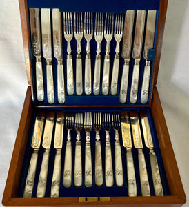 Early 20th Century Silver Plated & Mother of Pearl Dessert Cutlery for Twelve.