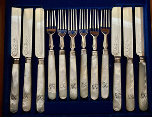 Early 20th Century Silver Plated & Mother of Pearl Dessert Cutlery for Twelve.