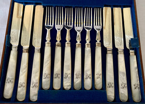 Early 20th Century Silver Plated & Mother of Pearl Dessert Cutlery for Twelve.