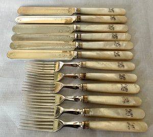 Early 20th Century Silver Plated & Mother of Pearl Dessert Cutlery for Twelve.