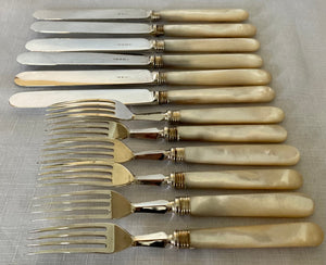 Early 20th Century Silver Plated & Mother of Pearl Dessert Cutlery for Twelve.