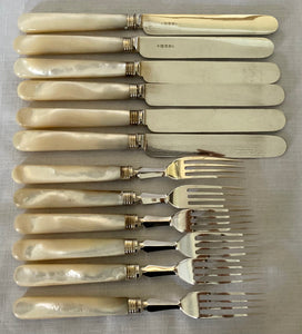 Early 20th Century Silver Plated & Mother of Pearl Dessert Cutlery for Twelve.