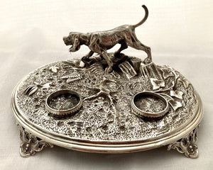 Hunting Dog Silver Plated Inkstand. John Turton & Co., Sheffield.