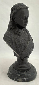 A Bronzed Bust of Queen Victoria on a Circular Marble Base, circa 1901.