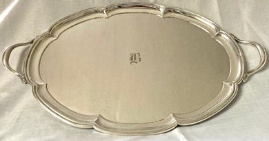 Early 20th Century Silver Plated Scalloped Rim Serving Tray. Atkin Brothers of Sheffield.