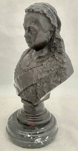 A Bronzed Bust of Queen Victoria on a Circular Marble Base, circa 1901.