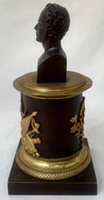 General Maximilien Sébastien Foy, Bronze Bust Inkwell with Gilded Triumphal Regalia & Caduceus of Hermes.