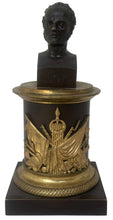 General Maximilien Sébastien Foy, Bronze Bust Inkwell with Gilded Triumphal Regalia & Caduceus of Hermes.