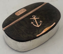 Early 19th Century Rose Gold, White Metal & Tortoiseshell Naval Snuff Box with Applied Fouled Anchor.
