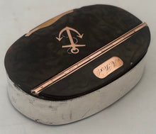 Early 19th Century Rose Gold, White Metal & Tortoiseshell Naval Snuff Box with Applied Fouled Anchor.