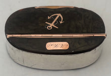 Early 19th Century Rose Gold, White Metal & Tortoiseshell Naval Snuff Box with Applied Fouled Anchor.