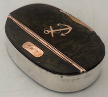 Early 19th Century Rose Gold, White Metal & Tortoiseshell Naval Snuff Box with Applied Fouled Anchor.