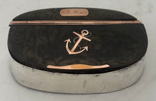 Early 19th Century Rose Gold, White Metal & Tortoiseshell Naval Snuff Box with Applied Fouled Anchor.
