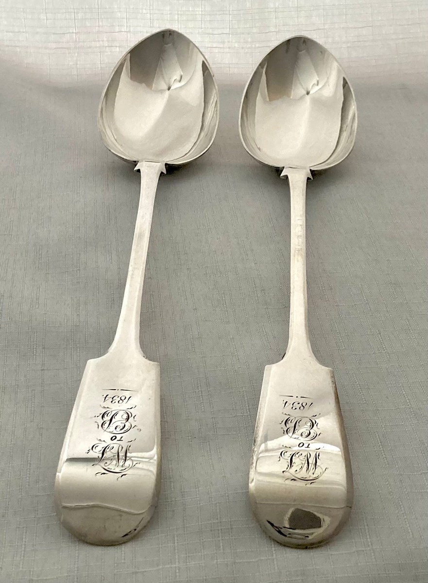 Victorian Pair of Silver Basting Spoons. Exeter 1855 John Stone. 8.3 t ...