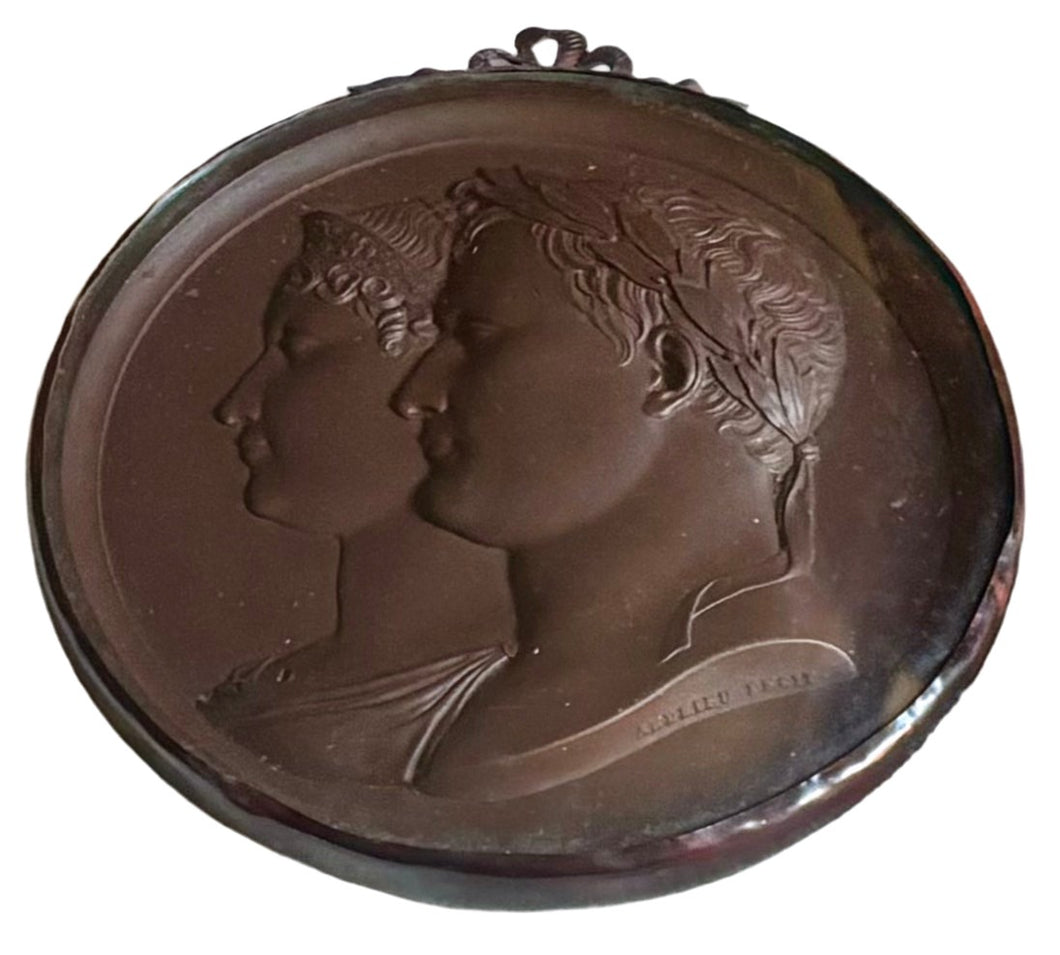 Napoleon Bonaparte & Marie Louise Bronzed Metal Portrait Profile Roundel, After Andrieu.