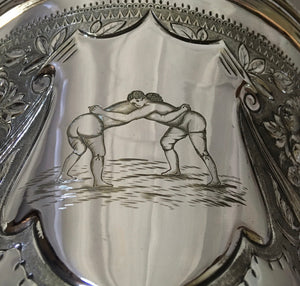 Large Victorian Silver Plated Wrestling Trophy Cup. Henry Bourne, Birmingham circa 1890.