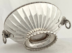 Victorian Silver Plated Oval Fluted Bowl with Lion Mask Handles. John Round & Sons.