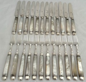 Georgian, George III, Silver & Mother of Pearl Dessert Knives & Forks for Twelve. Sheffield 1819 James Crawshaw.