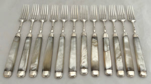 Georgian, George III, Silver & Mother of Pearl Dessert Knives & Forks for Twelve. Sheffield 1819 James Crawshaw.