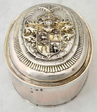 18th Century Continental, Parcel-Gilt, Silver Armorial Toilet Box. 9.8 troy ounces.