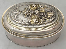 18th Century Continental, Parcel-Gilt, Silver Armorial Toilet Box. 9.8 troy ounces.