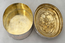18th Century Continental, Parcel-Gilt, Silver Armorial Toilet Box. 9.8 troy ounces.