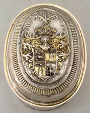 18th Century Continental, Parcel-Gilt, Silver Armorial Toilet Box. 9.8 troy ounces.