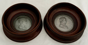 Napoleon & Josephine, Early 19th Century Pair of Framed & Glazed Mahogany Roundels Enclosing Portrait Profile Medallions.