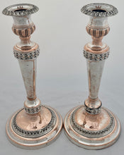 Georgian, Pair of Old Sheffield Plate Crested Candlesticks, circa 1820.