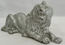 19th Century Silvered Cast Iron Recumbent Lion.