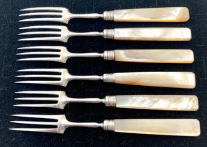 Georgian, George III, Silver & Mother of Pearl Dessert Knives & Forks for Six. Sheffield 1816.
