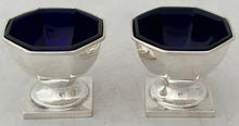 George V Cased Pair of Octagonal Silver Salts & Spoons. Birmingham 1918, S W Smith & Co. 3.6 troy ounces.