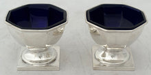 George V Cased Pair of Octagonal Silver Salts & Spoons. Birmingham 1918, S W Smith & Co. 3.6 troy ounces.