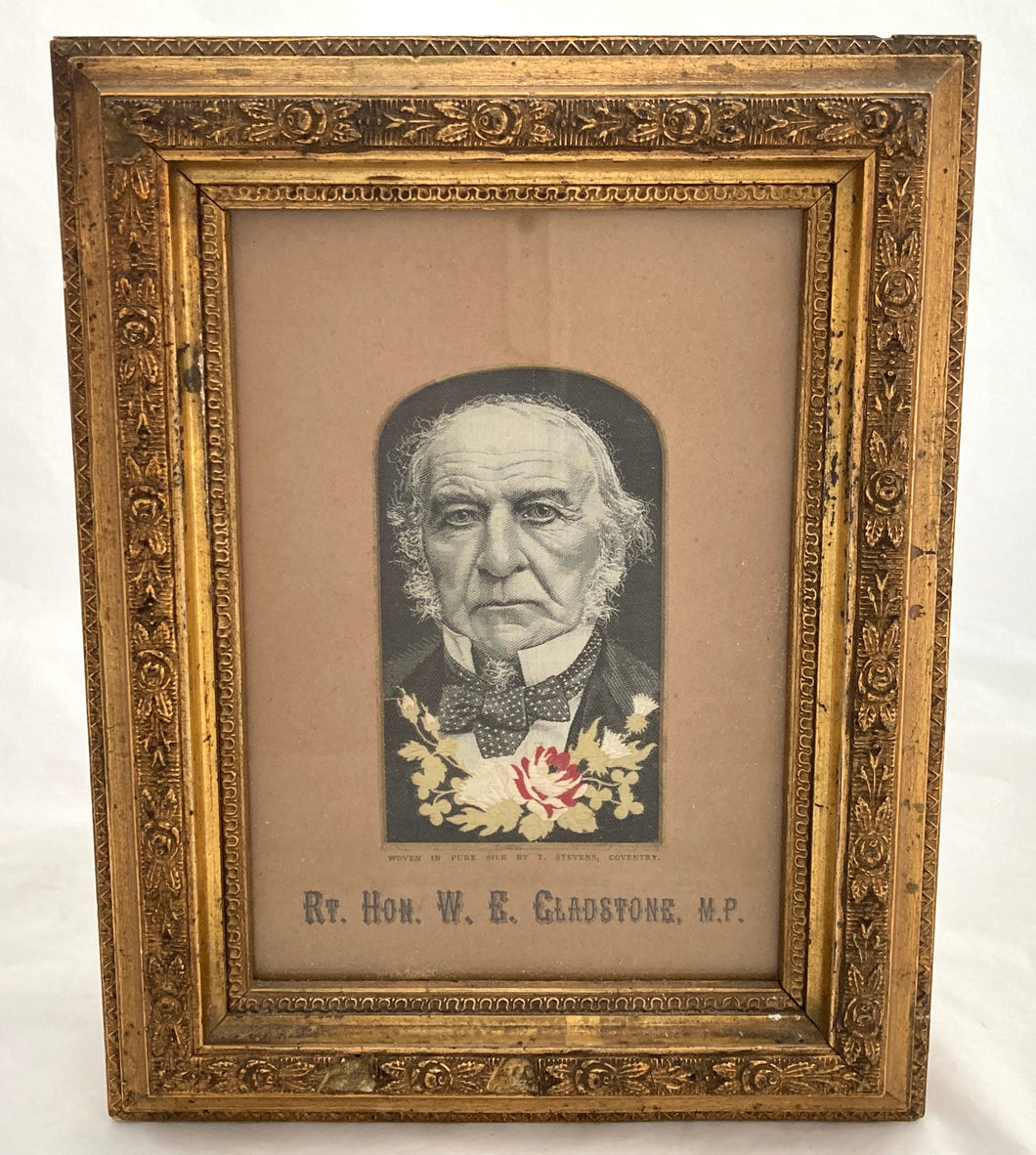 A Framed Stevengraph Silk Portrait of the Rt. Hon. William Gladstone.