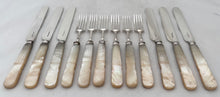 George IV Silver and Carved Mother of Pearl Dessert Knives & Forks for Twelve. Sheffield 1824 - 29, Aaron Hadfield.