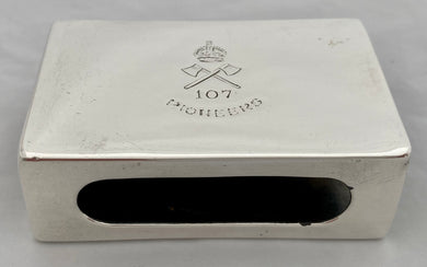 George V Silver Matchbox Holder: 107th Pioneers, Indian Army. London 1912 Goldsmiths & Silversmiths Co. Ltd. 1.4 troy ounces.