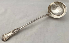 Victorian King's Pattern Silver Soup Ladle. London 1891 Goldsmiths & Silversmiths Co. 9.2 troy ounces.