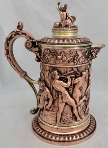 Victorian Neoclassical Bacchanalian Electrotype Copper & Brass Beer Jug, circa 1870.