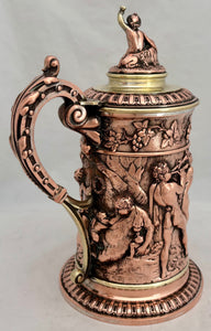 Victorian Neoclassical Bacchanalian Electrotype Copper & Brass Beer Jug, circa 1870.