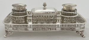 Ornate Pierced Gallery Silver Plated Inkstand.