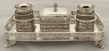 Ornate Pierced Gallery Silver Plated Inkstand.