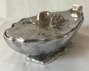 French Silver Plated Oyster Shell Mignonette Sauce Dish & Cover. Signed M. Gouaille.