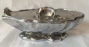 French Silver Plated Oyster Shell Mignonette Sauce Dish & Cover. Signed M. Gouaille.