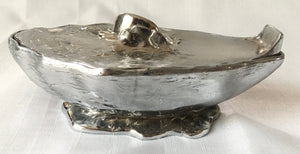 French Silver Plated Oyster Shell Mignonette Sauce Dish & Cover. Signed M. Gouaille.