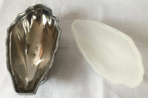 French Silver Plated Oyster Shell Mignonette Sauce Dish & Cover. Signed M. Gouaille.