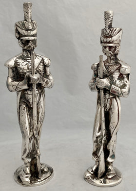 Large Pair of Silver Plated Models of British Soldiers in Early Nineteenth Century Uniform.